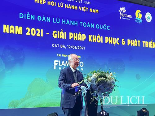 Phó Chủ tịch thường trực Hiệp hội Du lịch Việt Nam, Chủ tịch Hiệp hội Lữ hành Việt Nam Vũ Thế Bình phát biểu khai mạc
